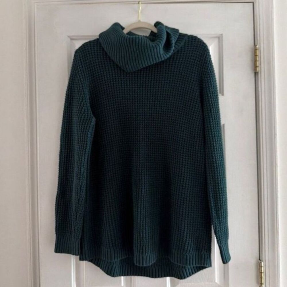 L.L.Bean Teal Cowl Neck Waffle Knit Sweater XL
